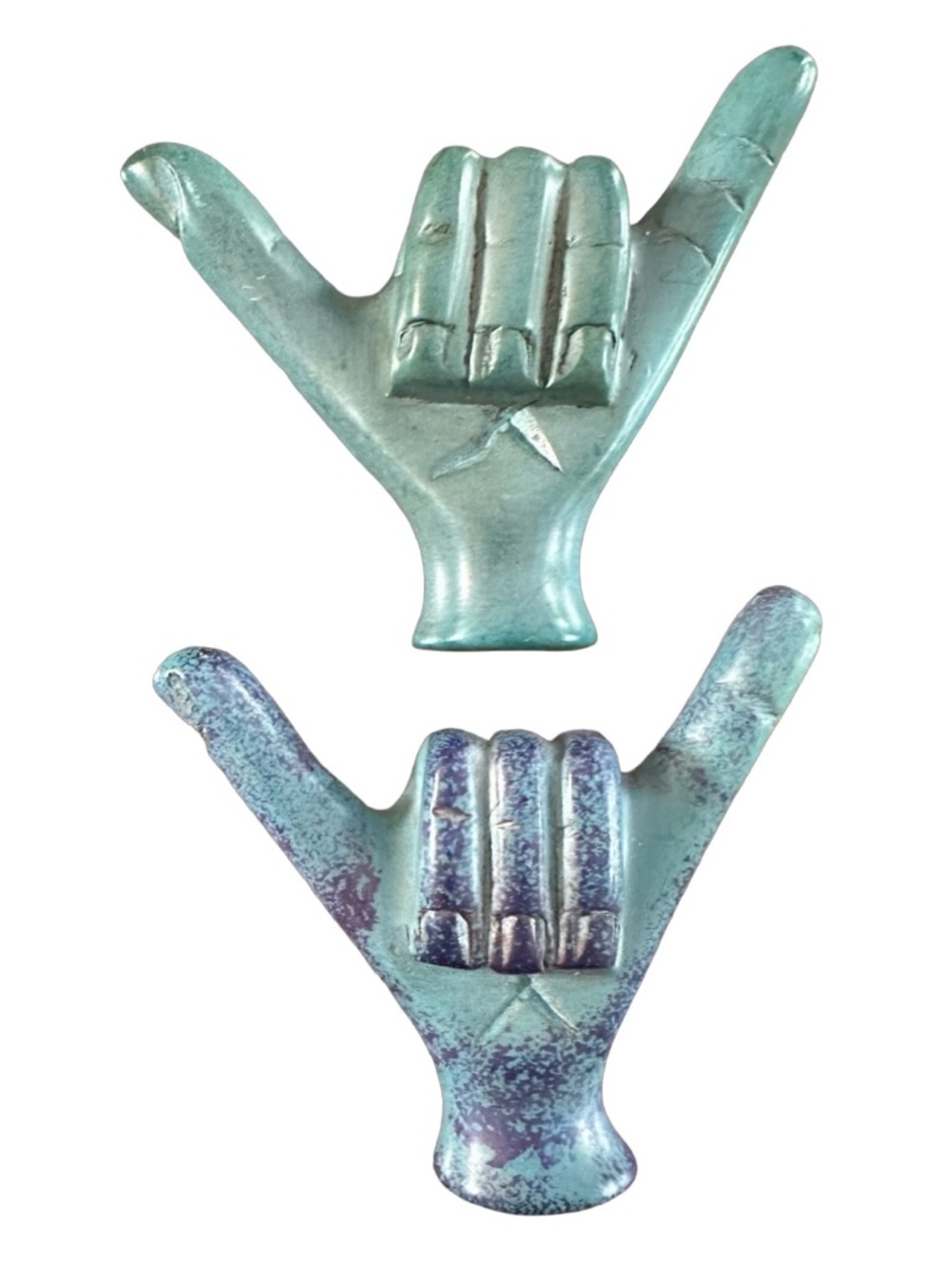 Hand-carved Blue Soapstone “shaka” Sign Hand Sculpture 3” (pair of 2)